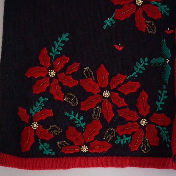 Vintage Bobbie Brooks Black Red Poinsettia Floral Holiday Embroidered Vest L - Picture 6 of 9
